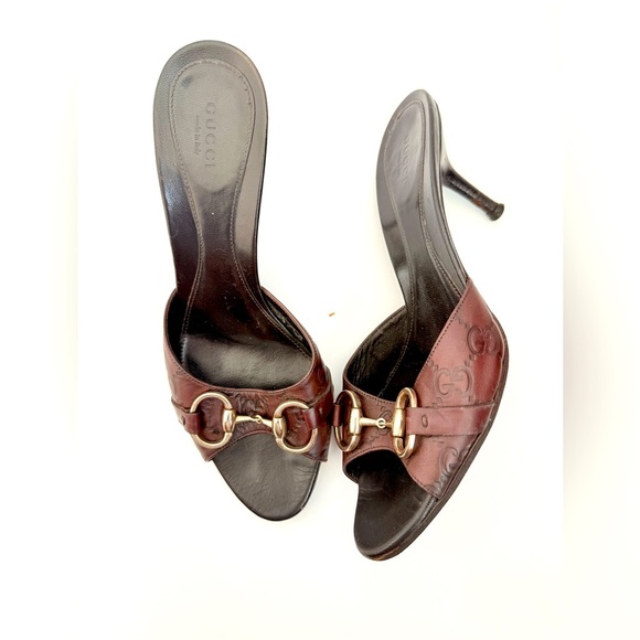 Gucci Vintage Brown Leather Guccissima Horsebit Mules Sandals Heels 8 - Picture 1 of 8